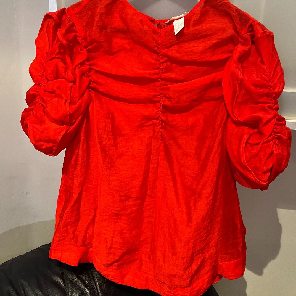 H&M Red Rusched Sleeved Blouse